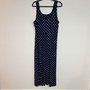 Women’s Navy Blue Polka Dot Maxi Dress Sleeveless Empire Waist Size S/M